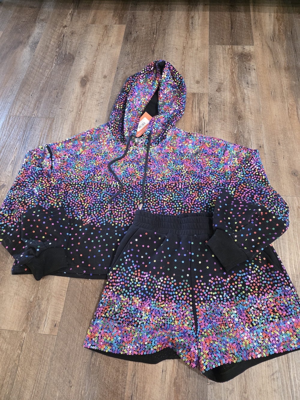 QUEEN OF SPARKLES HTF Hoodie & Shorts Set Size Small Multicolor Confetti QOS